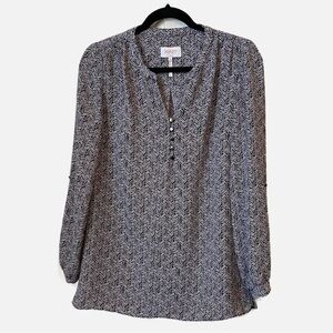 Laundry by Shelli Segal Women's Blouse Top Long Sleeve Black White XS